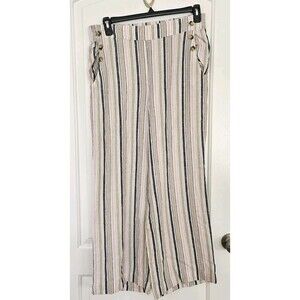Zac & Rachel Multicolor Stripe Linen/Rayon Pants WIDE LEG Women’s Large Pull on‎